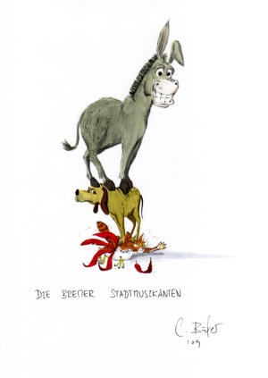 Bremen town musicians, aquarell & markers DIN A3 |  Carlo Bchner